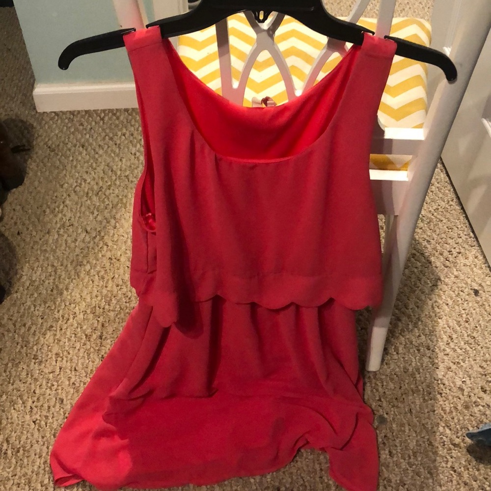 Red Camel Knee Length Scalloped Dress